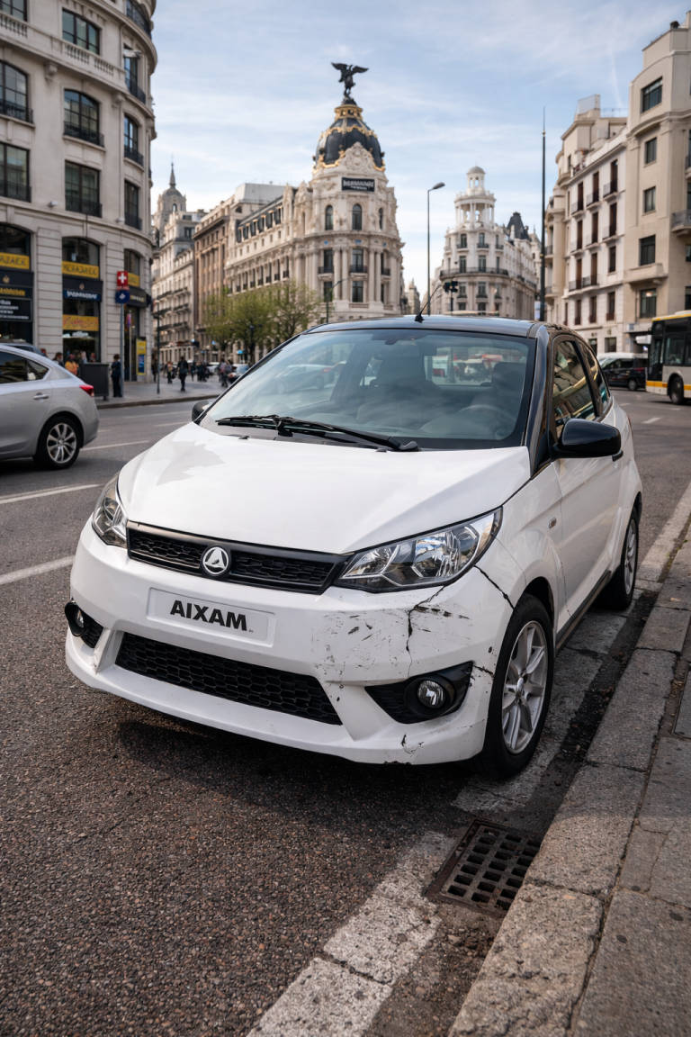 Aixam City con daños leves en el parachoques delantero en Madrid